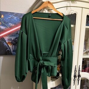Elegant Green Wrap Blouse